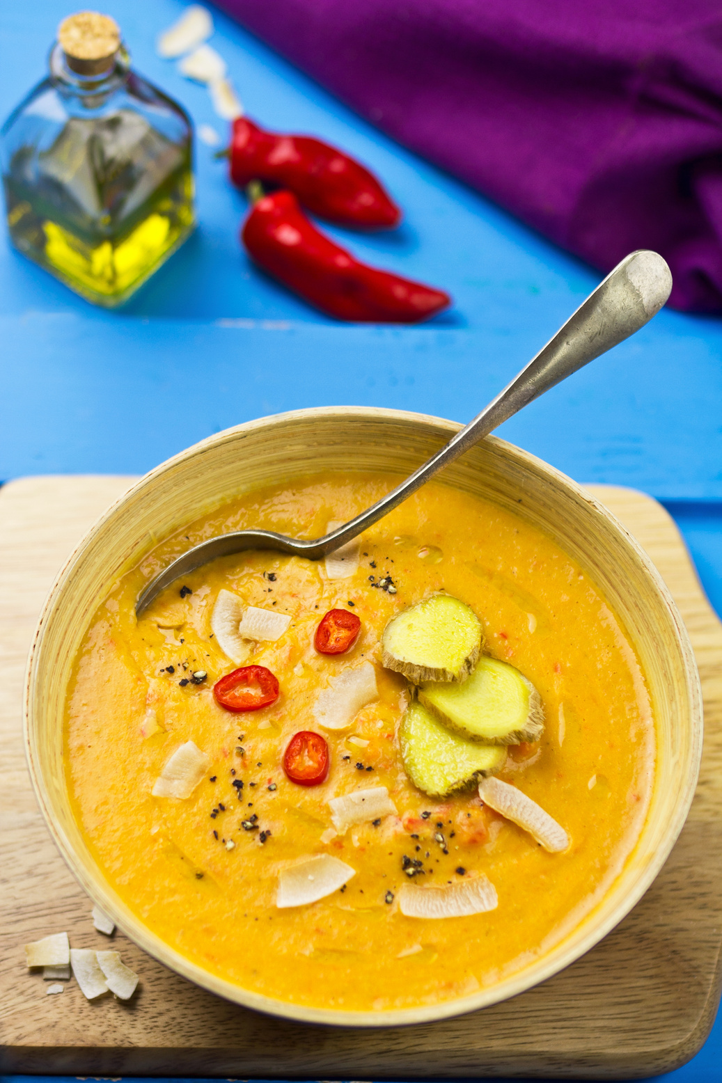 Red lentil, red pepper and coconut soup